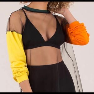 Mesh multi color sleeve shirt